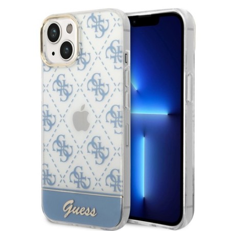Guess Case iPhone 14 Plus / 15 Plus — 4G Pattern Script Bleu