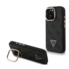 Guess HardCase PU Logo & Stand iPhone 16 Pro — Schwarz