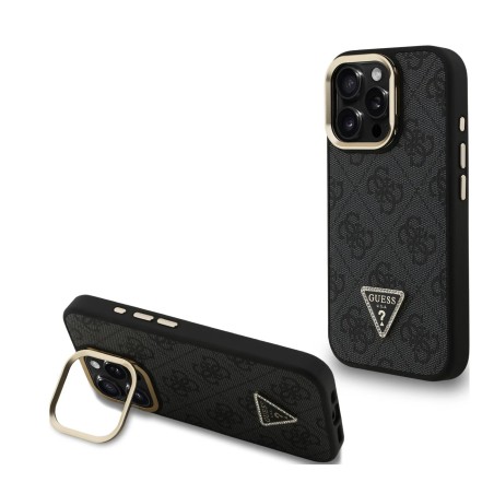 Guess HardCase PU Logo & Stand iPhone 16 Pro — Schwarz