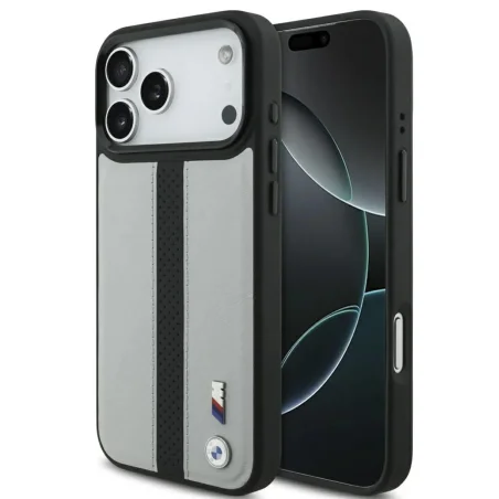 Capa BMW M iPhone 17 Pro Max — MagSafe Logo M Cinza