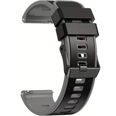 Pulseira de Relógio em Silicone 22mm - Preto / Cinzento