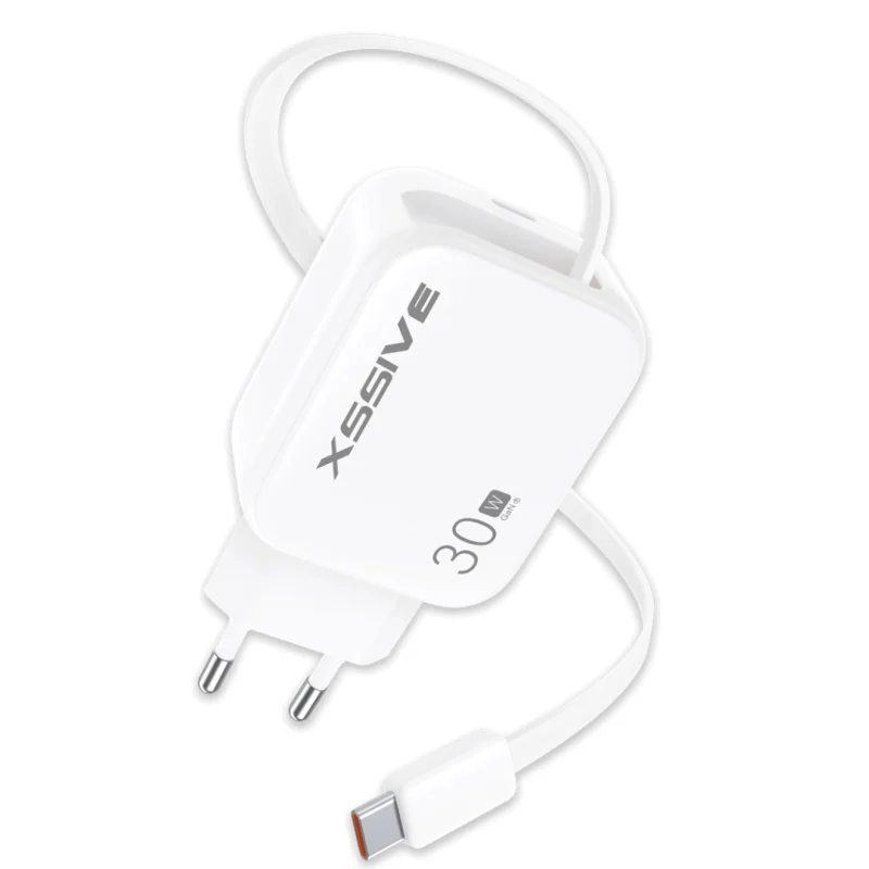 Carregador Rápido 30W PD Xssive com Cabo USB-C Retrátil Brao