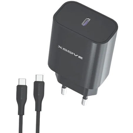 Xssive 25W USB-C Schnellladegerät mit C-C Kabel Schwarz