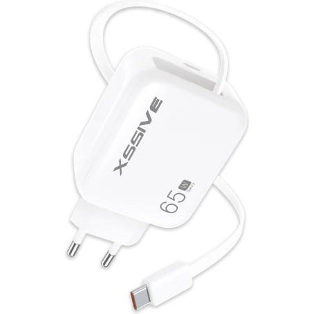 Carregador Xssive 65W USB-C Fast Charge com Cabo Retrátil