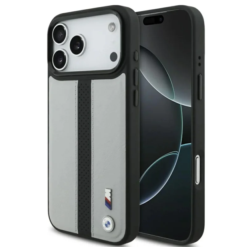 Capa BMW M iPhone 17 Pro Max — MagSafe Logo M Cinza