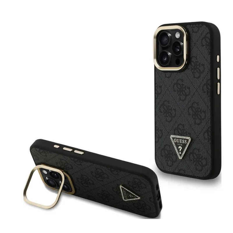 Guess HardCase PU Logo & Stand iPhone 16 Pro — Noir