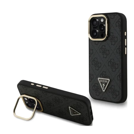 Guess HardCase PU Logo & Suporte iPhone 16 Pro — Preto