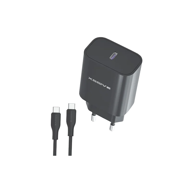 Xssive 25W USB-C Schnellladegerät mit C-C Kabel Schwarz