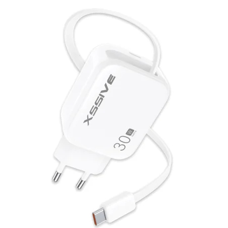 Xssive 30W USB-C Schnellladegerät mit Einziehbarem Kabel