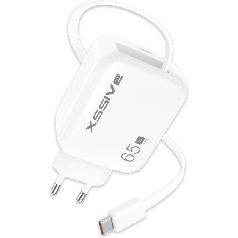 Xssive 65W USB-C Schnellladegerät mit Einziehbarem Kabel