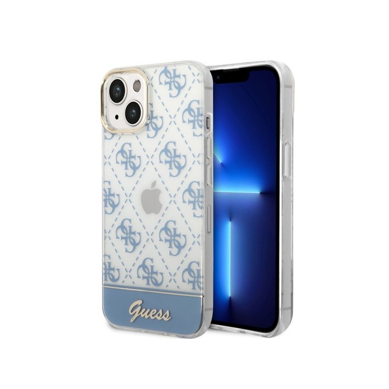 Guess Case iPhone 14 Plus / 15 Plus — 4G Pattern Script Bleu